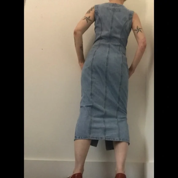 Z. Cavaricci Vintage Button Down Denim Dress Vneck Sleeveless Mint Condition - Picture 7 of 15